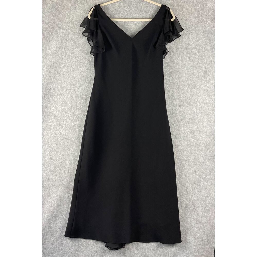 VTG Jones New York‎ Silk Blend Dress Women 12 Black Flutter Sleeve Midi Classic